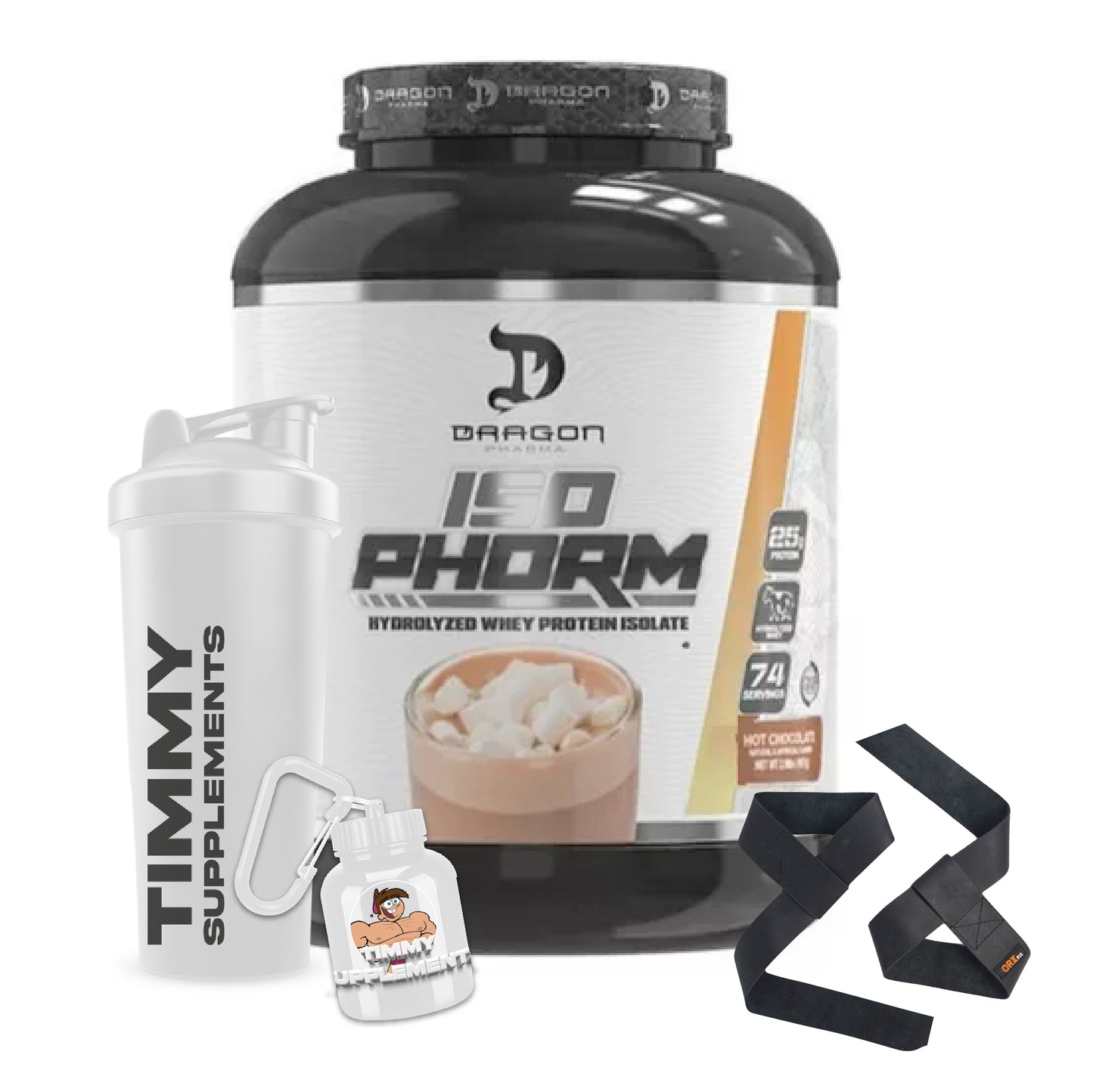 Proteína ISO PHORM - Dragon Pharma (5lb) Hot chocolate y Vainilla+ Straps + Shaker o Portaproteína