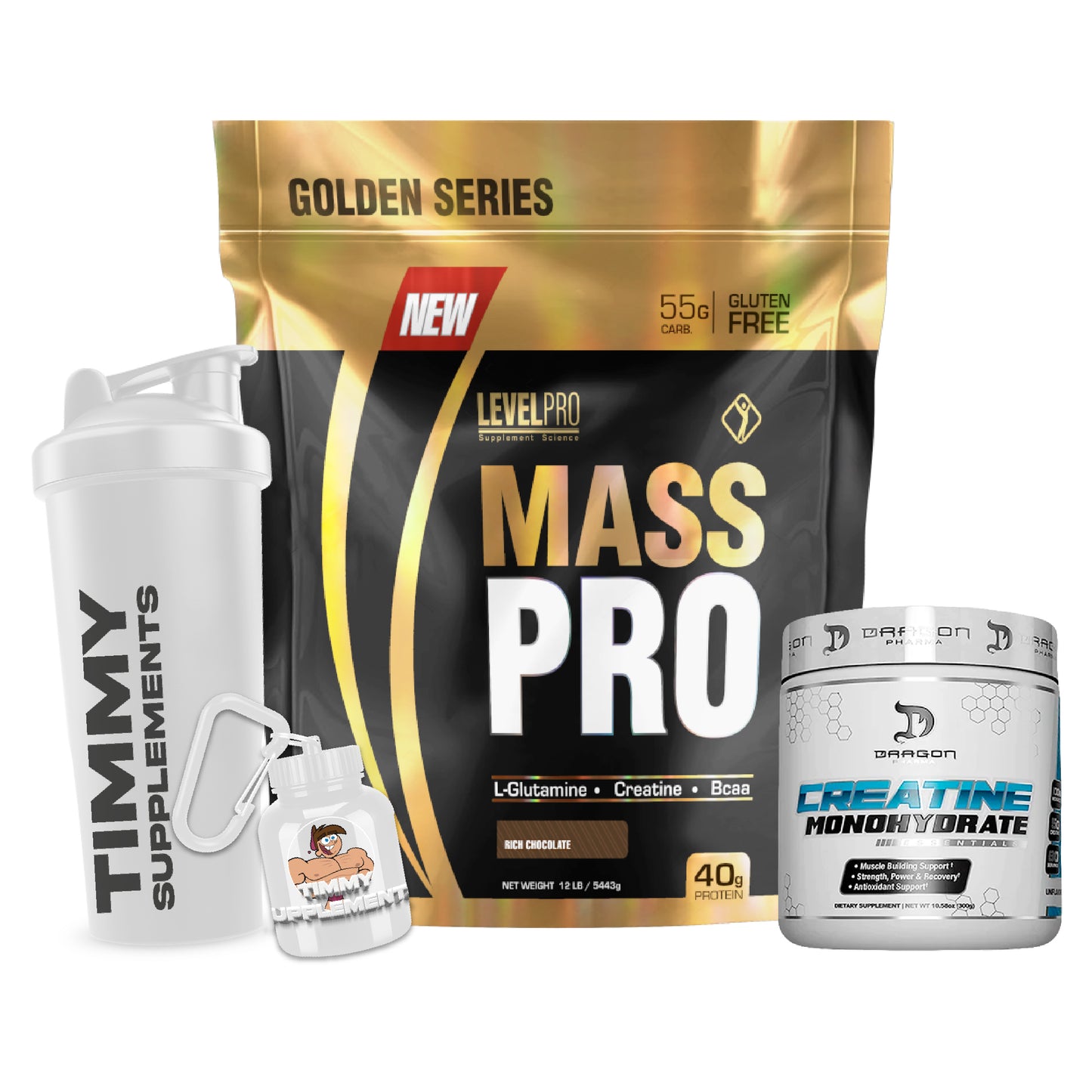PACK MASS PRO + CREA DRAGON PHARMA + SHAKER O PORTAPROTEÍNA