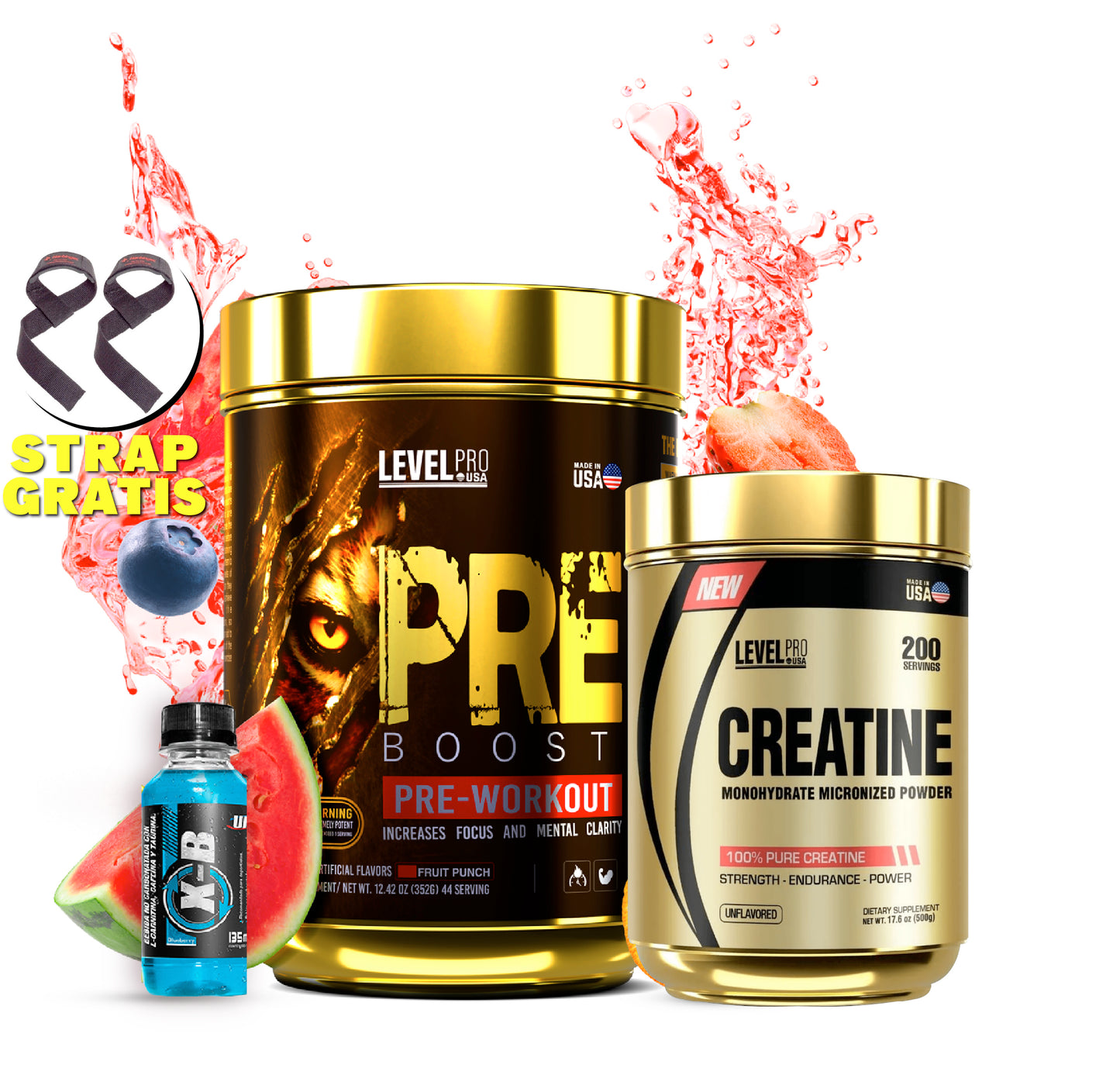 PACK Pre Workout Boost Level pro + 1 XB + STRAP + CREA LEVEL PRO