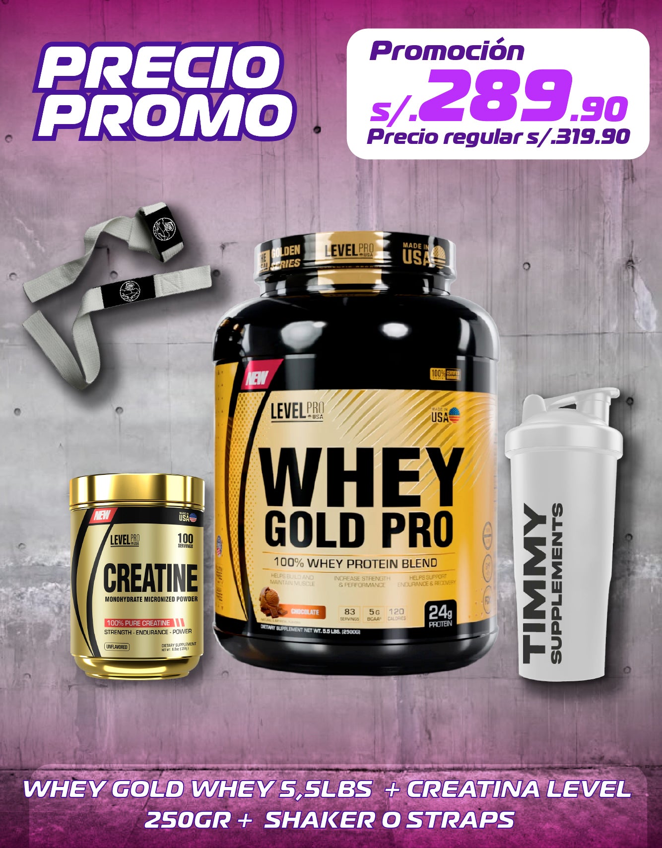 WHEY GOLD WHEY 5,5LBS + CREATINA LEVEL PRO 250GR